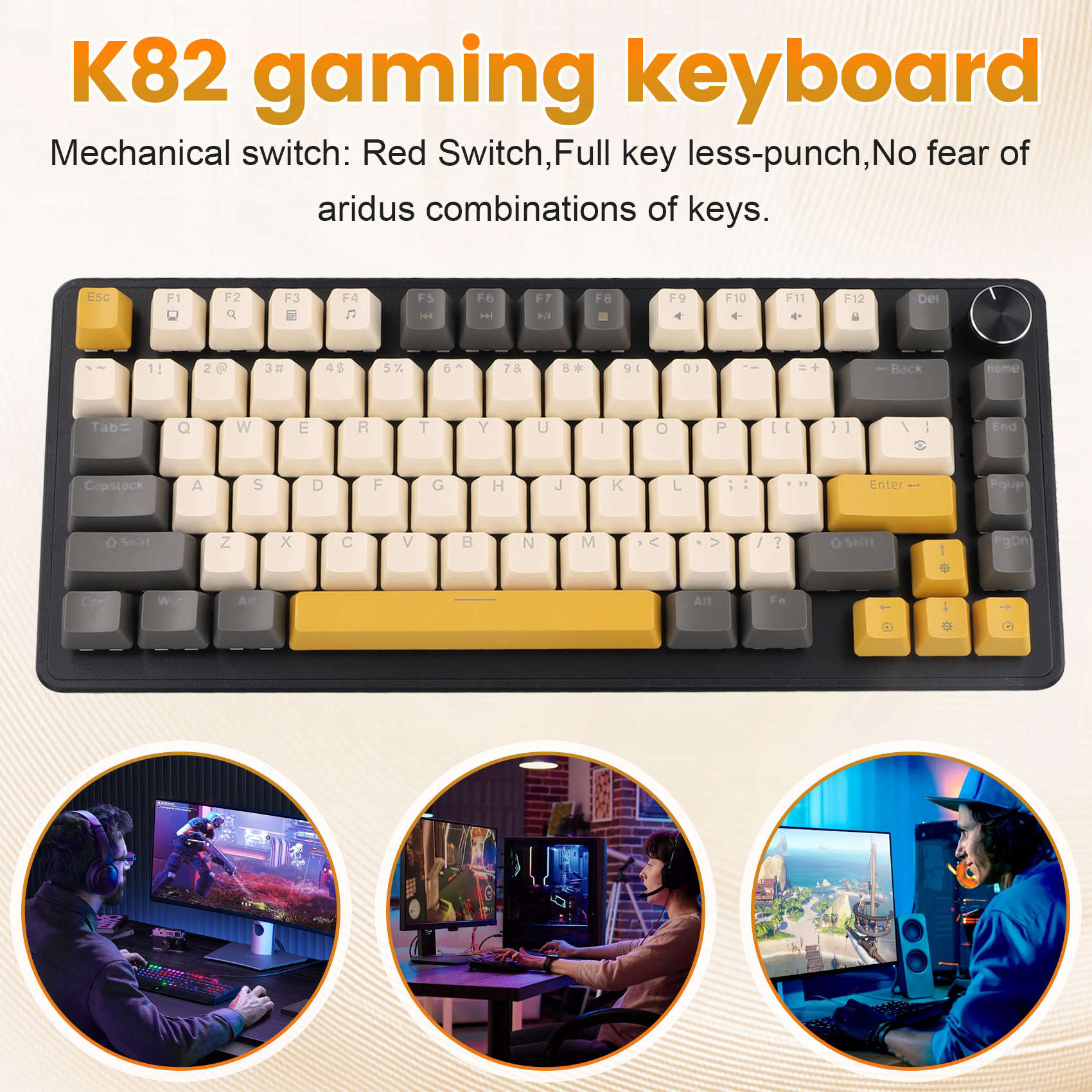 Gaming Keyboard Blue Switches - Tastiera da Gaming K82 con Manopola