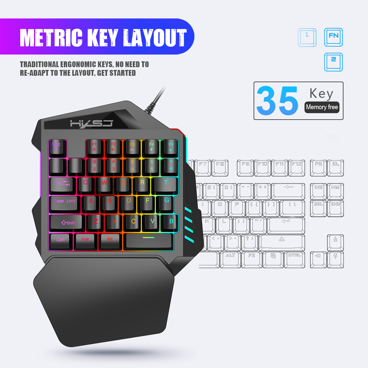 HXSJ V100 V100-2 35 tasti tast - Gaming Keyboard Half recensione e prezzo